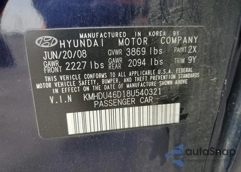 2008 Hyundai Elantra Gls из США, поврежденный, VIN KMHDU46D18U540321